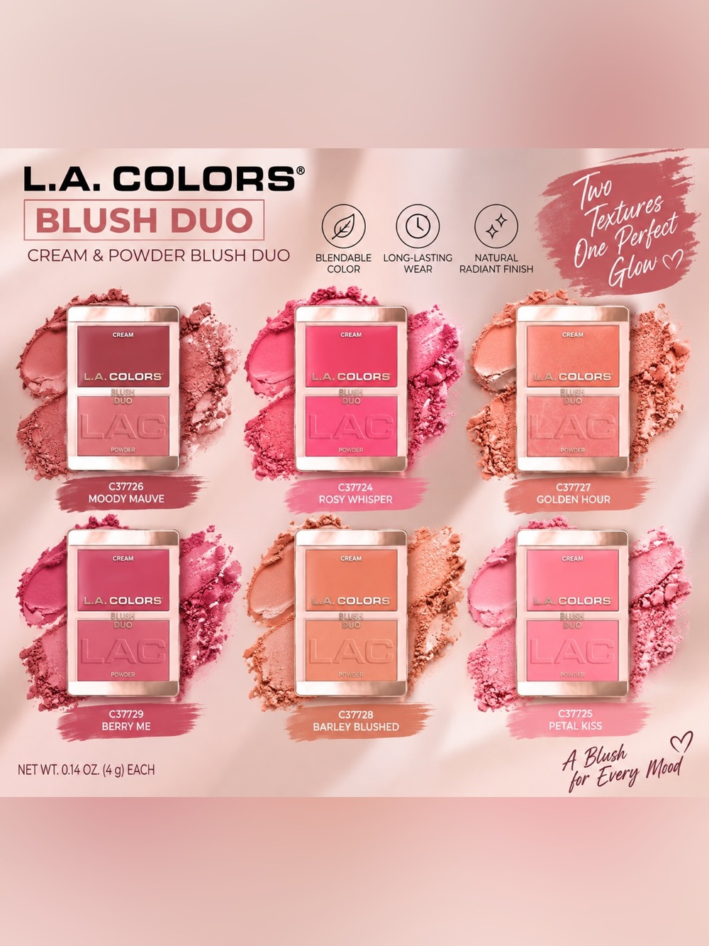 L.A. COLORS Blush Duo – All six shades